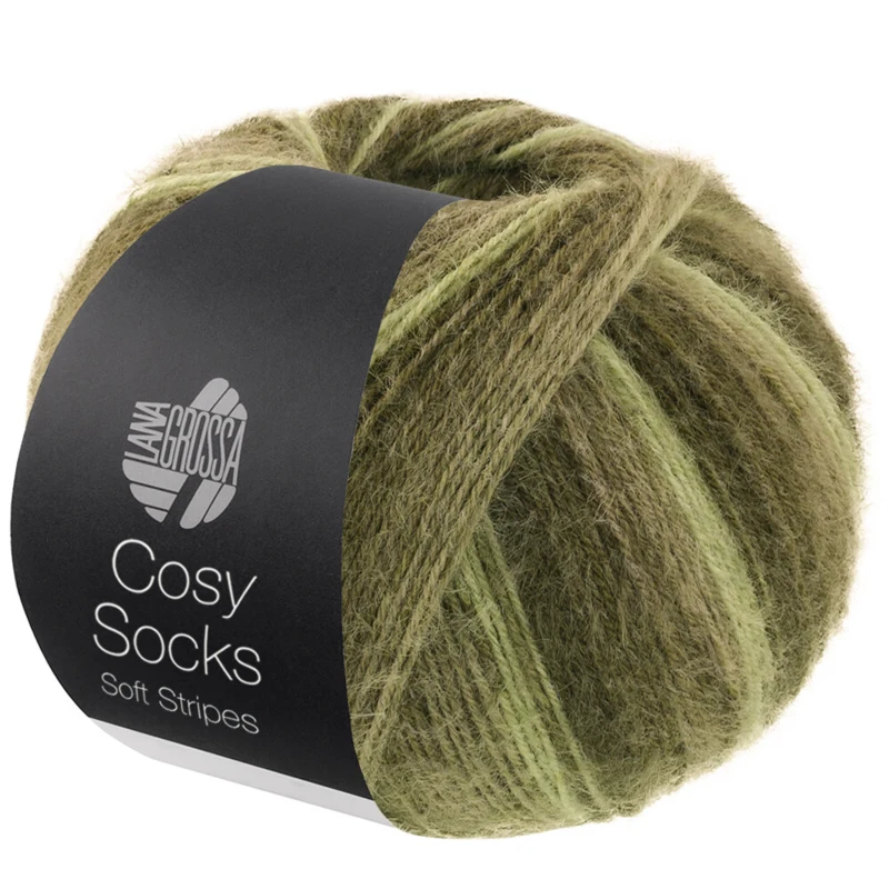 Lana Grossa Cosy Socks Soft Stripes 107 Light green/reseda green/grey-green/moss green