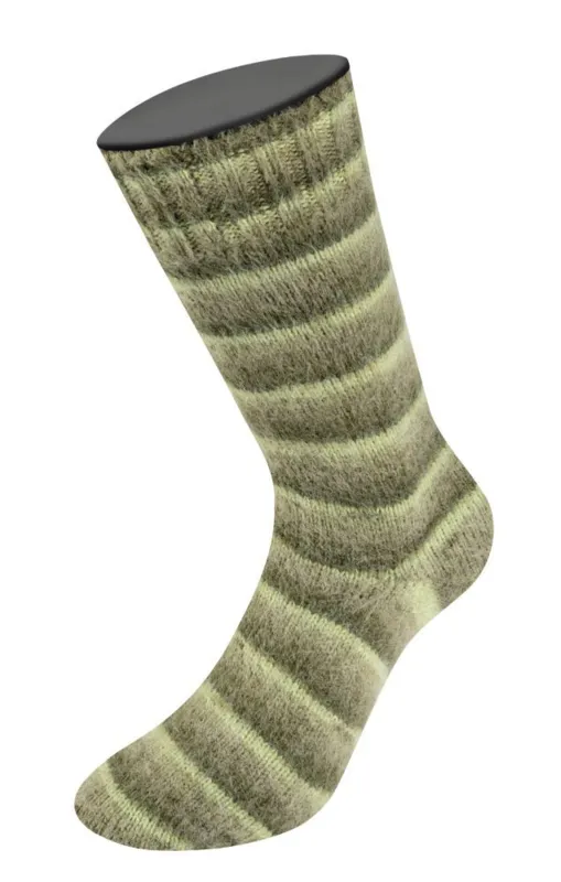 Lana Grossa Cosy Socks Soft Stripes 107 Light green/reseda green/grey-green/moss green