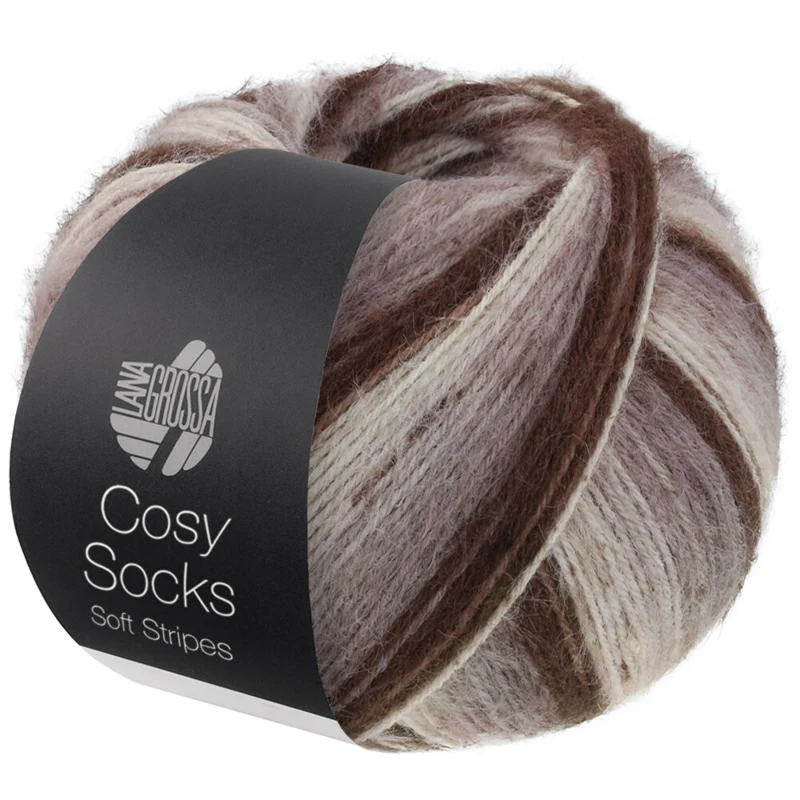 Lana Grossa Cosy Socks Soft Stripes 103 Mocha/gray brown/beige/cream