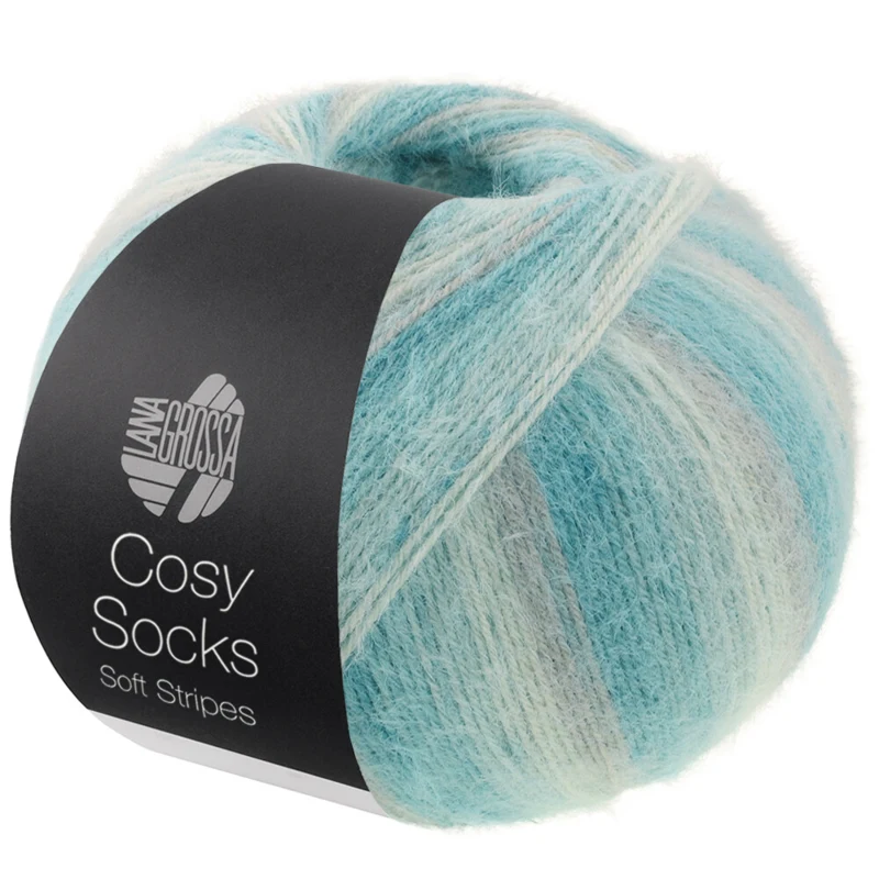 Lana Grossa Cosy Socks Soft Stripes 110 Light grey/mint/mint turquoise/turquoise/light petrol