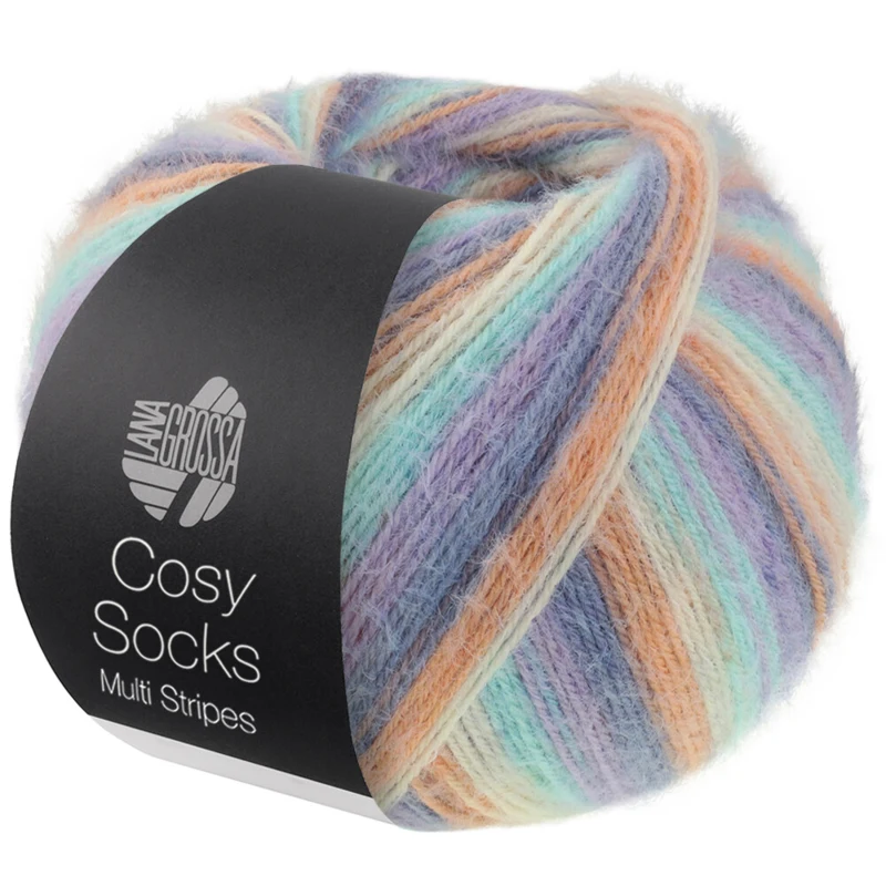 Lana Grossa Cosy Socks Multi Stripes 153 Lavender/grey blue/salmon/cream/turquoise