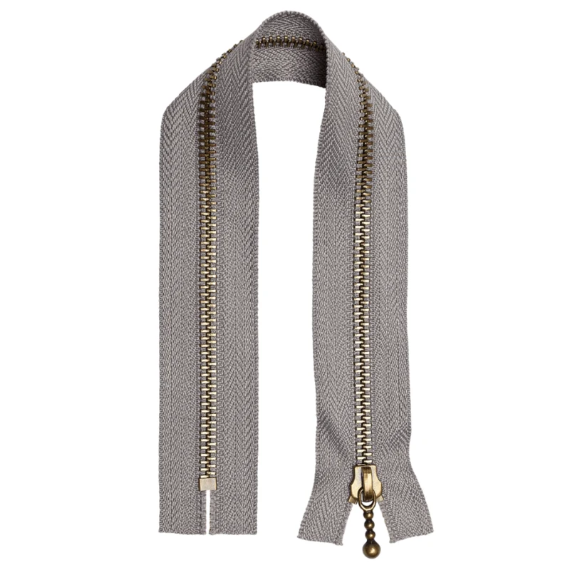 Go Handmade Metal Zipper Light gray: Bronze. Round zipper puller.