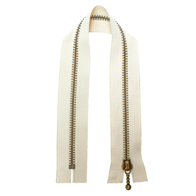 Go Handmade Metal Zipper Off-white: Bronze. Round zipper puller.