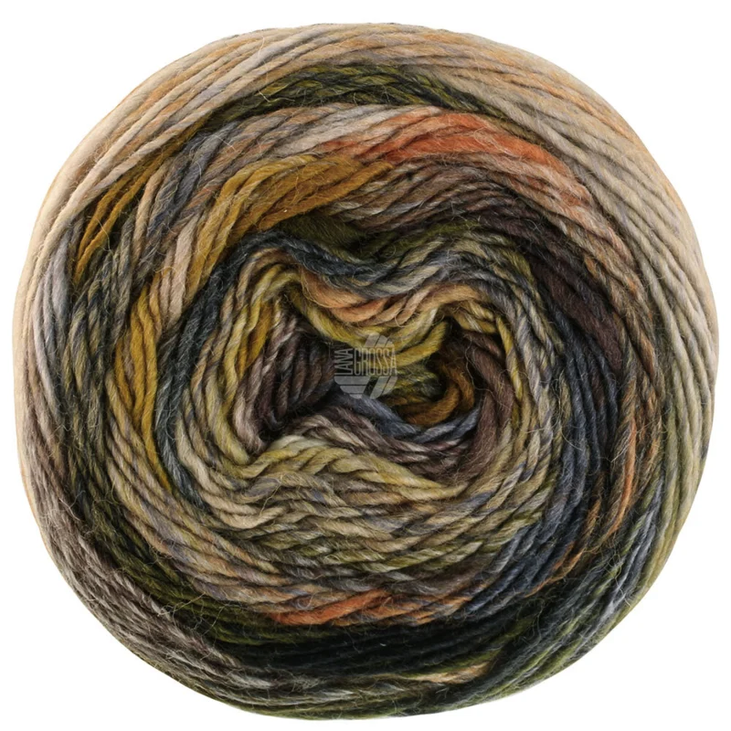 Lana Grossa Colorissimo 215 Orange brown/Silver grey/Light grey/Light beige/Blue grey/Steel grey/Moss green/Forest green