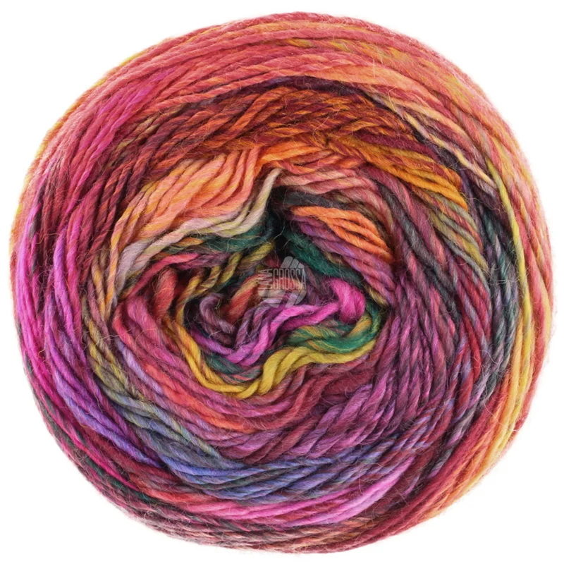 Lana Grossa Colorissimo 218 Pink/Fuchsia/Egg yolk yellow/Grey yellow/Orange/Red brown/Green grey/Dark red