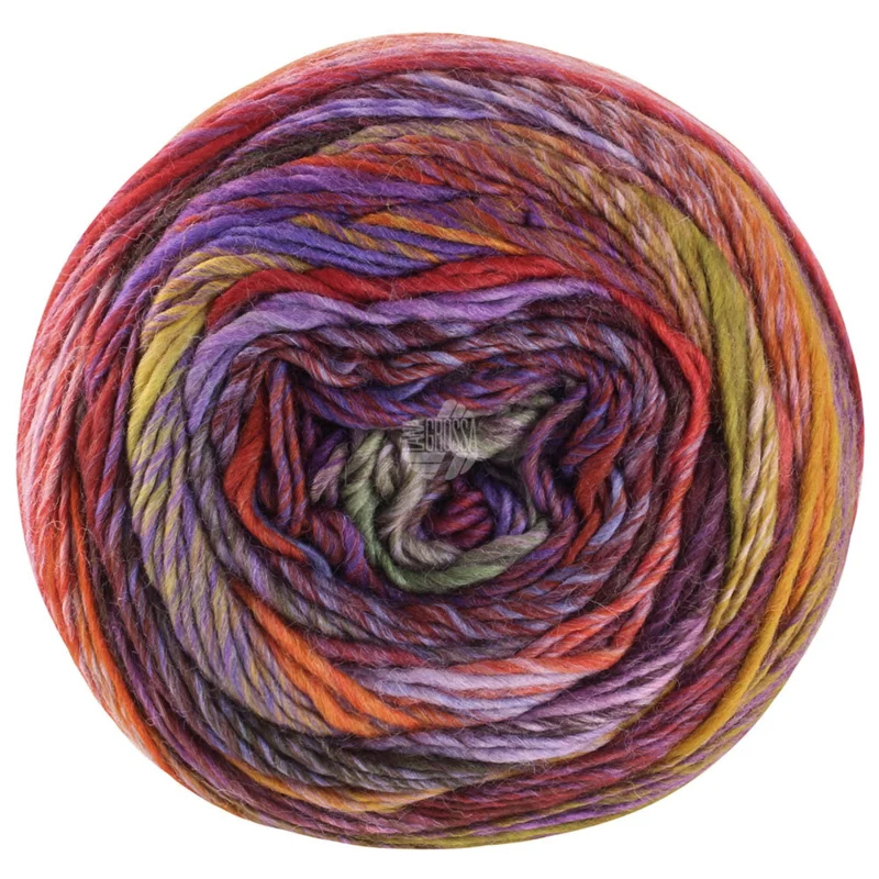 Lana Grossa Colorissimo 214 Brown orange/Red brown/Copper red/Lilac purple/Aubergine/Green grey/Olive