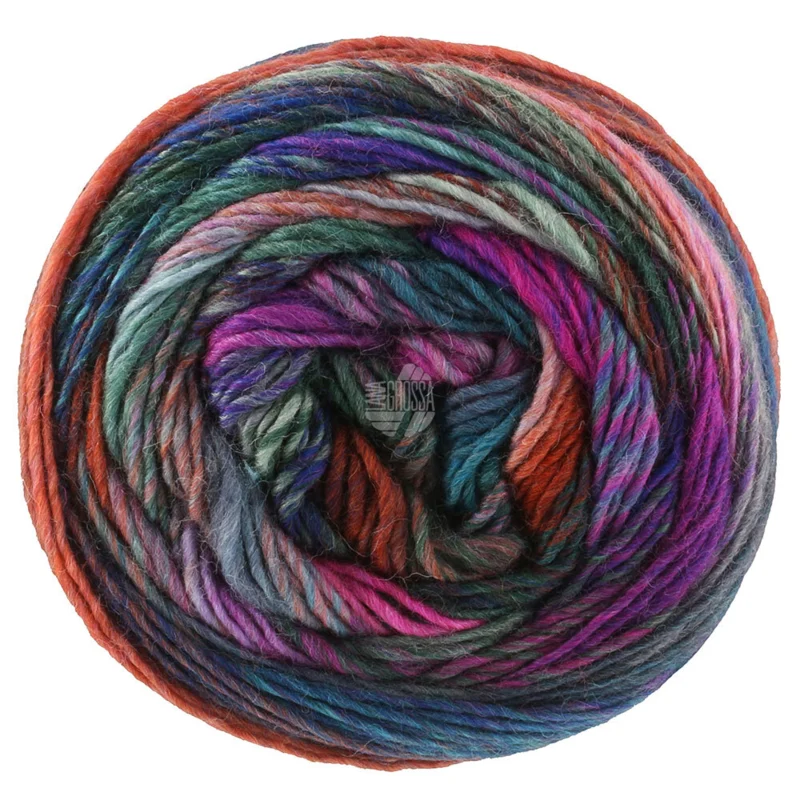 Lana Grossa Colorissimo 222 Denim blue/Aubergine/Pink/Orange/Salmon/Grey/Dark grey violet/Grey green/Dark green
