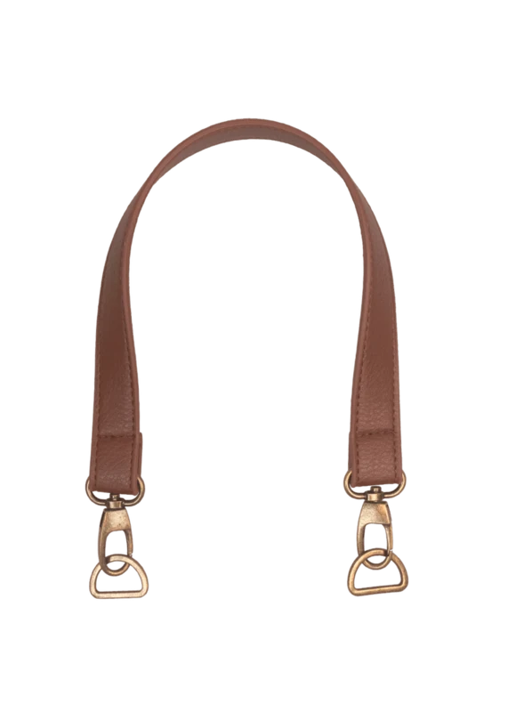 Go Handmade Bag Handle with Lobster Clasp and D-ring: 50 x 2,5 cm, Brown/Bronze