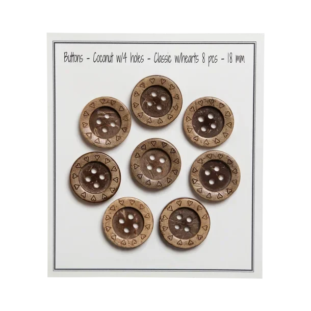 Go Handmade Coconut Buttons with Hearts: 18 mm