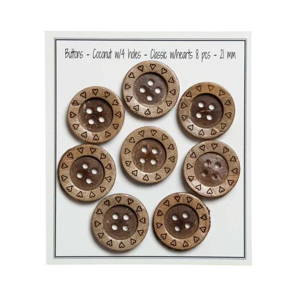 Go Handmade Coconut Buttons with Hearts: 21 mm