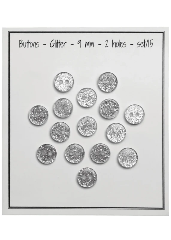 Go Handmade Glitter Buttons 9 mm Silver