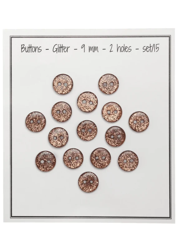 Go Handmade Glitter Buttons 9 mm Copper brown