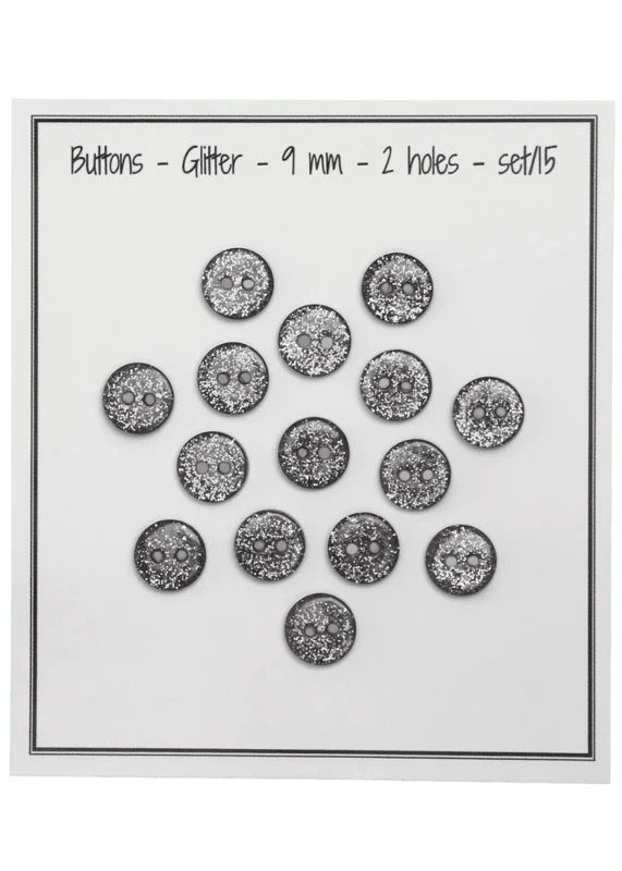 Go Handmade Glitter Buttons 9 mm Black