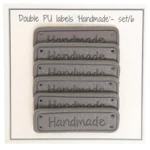 Go Handmade Dobbelt Label, PU læder, 5 x 1,5 cm, Handmade, 6 stk Lys grå