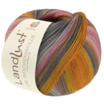 Lana Grossa Landlust Die Sockenwolle 132 Orange/Egg yolk/Salmon orange/Gray/Greige/Pale pink/Pink/Carnation/Light gray striped