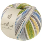 Lana Grossa Landlust Die Sockenwolle 724 Apple green/Mustard yellow/Ecru/Light grey/Medium grey/Denim blue