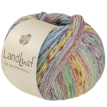 Lana Grossa Landlust die Sockenwolle Seide 331 Light green/-blue/Terracotta/Vanilla/Ecru/Dusty pink/Light grey striped