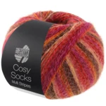 Lana Grossa Cosy Socks Multi Stripes 159 Red/fuchsia/orange/dark brown/salmon