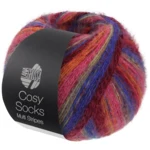 Lana Grossa Cosy Socks Multi Stripes 156 Blue violet/wine red/pumpkin/pink/grey green