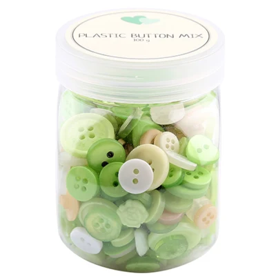 Go Handmade Mix Buttons, Plastic - GREEN 100 G