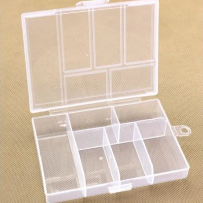Plastic box with lid, transparent, 12x8.5 cm, 6 rooms