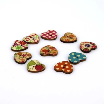 HobbyArts Wooden Buttons Heart Print 22 mm, 10 pcs