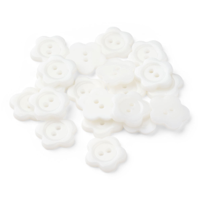 HobbyArts Plastic buttons White Flower, 15 mm, 20 pcs