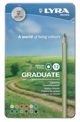 Lyra Graduate Color Pencils in Metal Case, 12 pcs