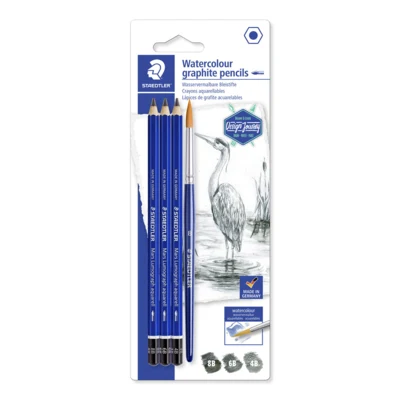 STAEDTLER Mars Lumograph Watercolor Graphite Pencils , 3 pcs + 1 brush