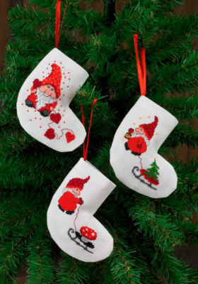 Embroidery kit Christmas stockings Elves, 3 pcs