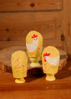 Embroidery kit Egg cosy Chickens, 3 pcs