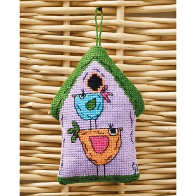 Purple birdhouse 2 birds 7x9 cm / 2.76 x 3.54 in