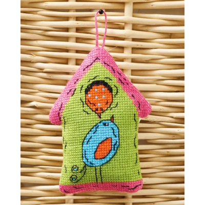 Birdhouse green 2 birds 7 x 9 cm / 2.76 x 3.54 in