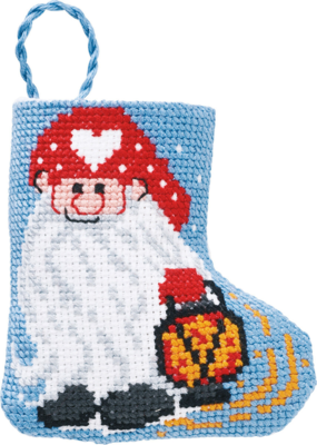 Embroidery Kit Christmas stocking with gnome 7 x 8 cm / 2.76 x 3.15 in