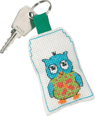 Embroidery Kit Keychain blue owl 5 x 7 cm / 2 x 3 in