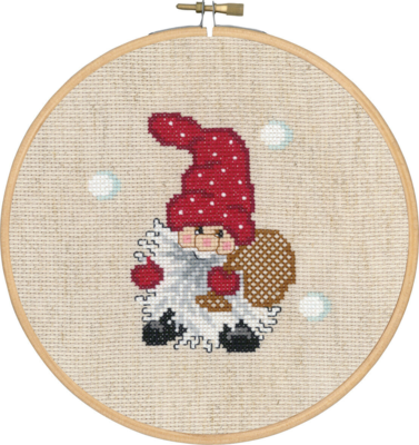 Embroidery Kit Elf with Sack with 58 x 10/18 18 cm / 7.09 in dia.