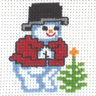 Embroidery Kit Snowman with Pine Tree 10 x 10 cm / 3.94 x 3.94 in