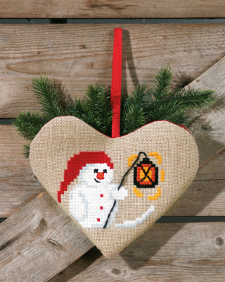 Embroidery Kit Snowman heart 28 x 24 cm / 11 x 9 in