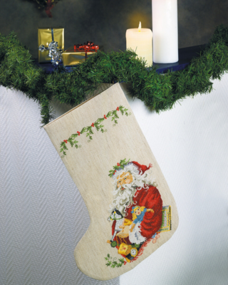 Embroidery Kit Christmas Stocking with Santa 29 x 44 cm / 11 x 17 in