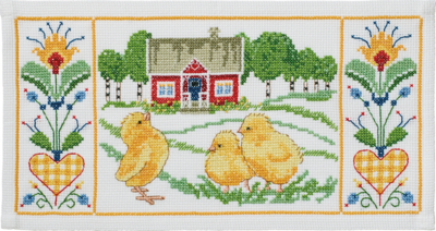Embroidery Kit Chickens near the house 50 x 26 cm / 19.69 x 10.24 in