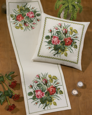 Embroidery Kit Rosa and red roses 43 x 43 cm / 16.93 x 16.93 in
