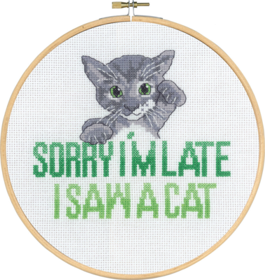 Embroidery Kit Sorry I'm late Cat 5810/20 20 cm / 7.87 in dia.
